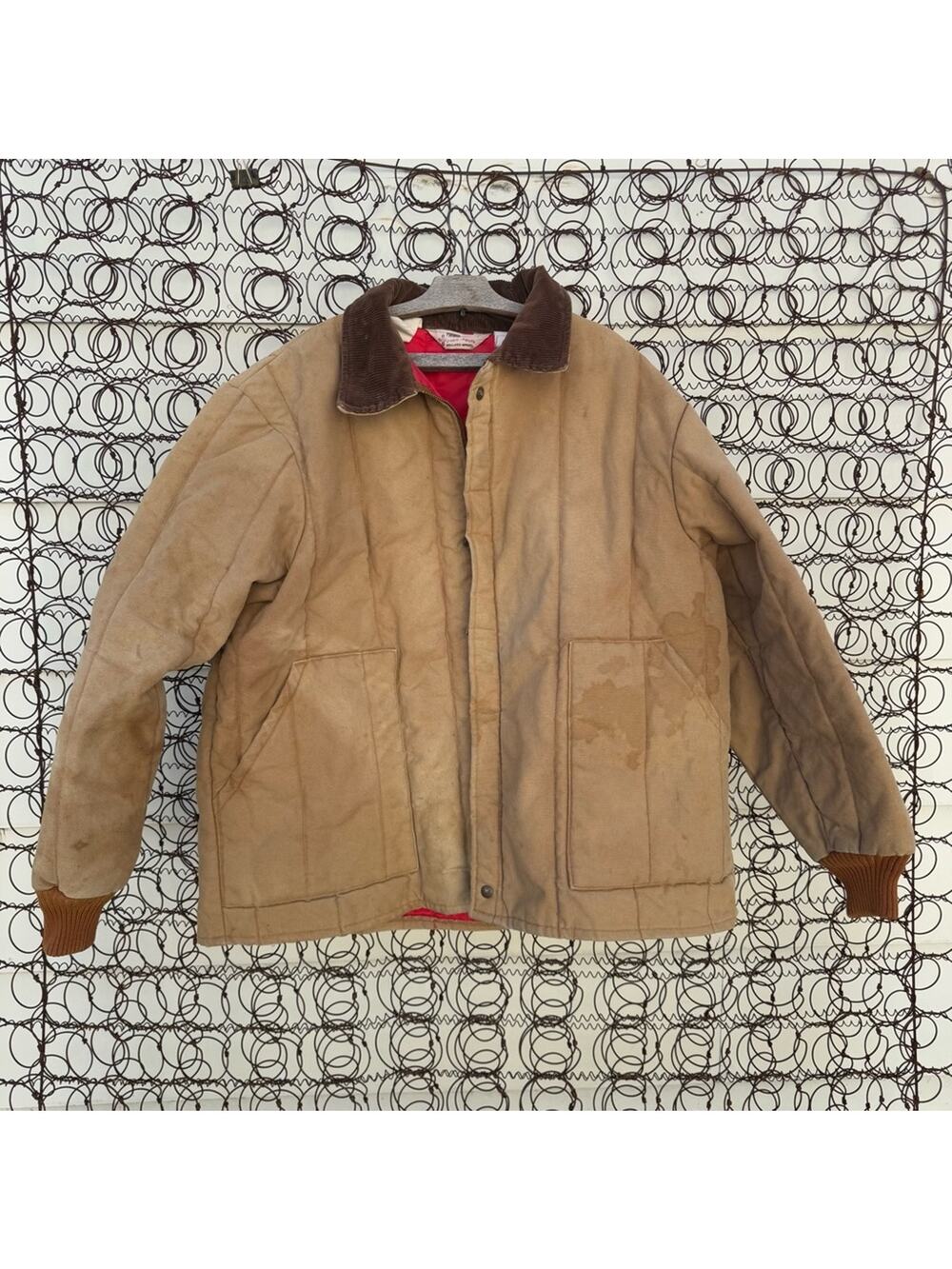 VTG 80s Walls Blizzard Pruf Duck Tan Canvas Barn Chore Jacket Corduroy Collar 3X